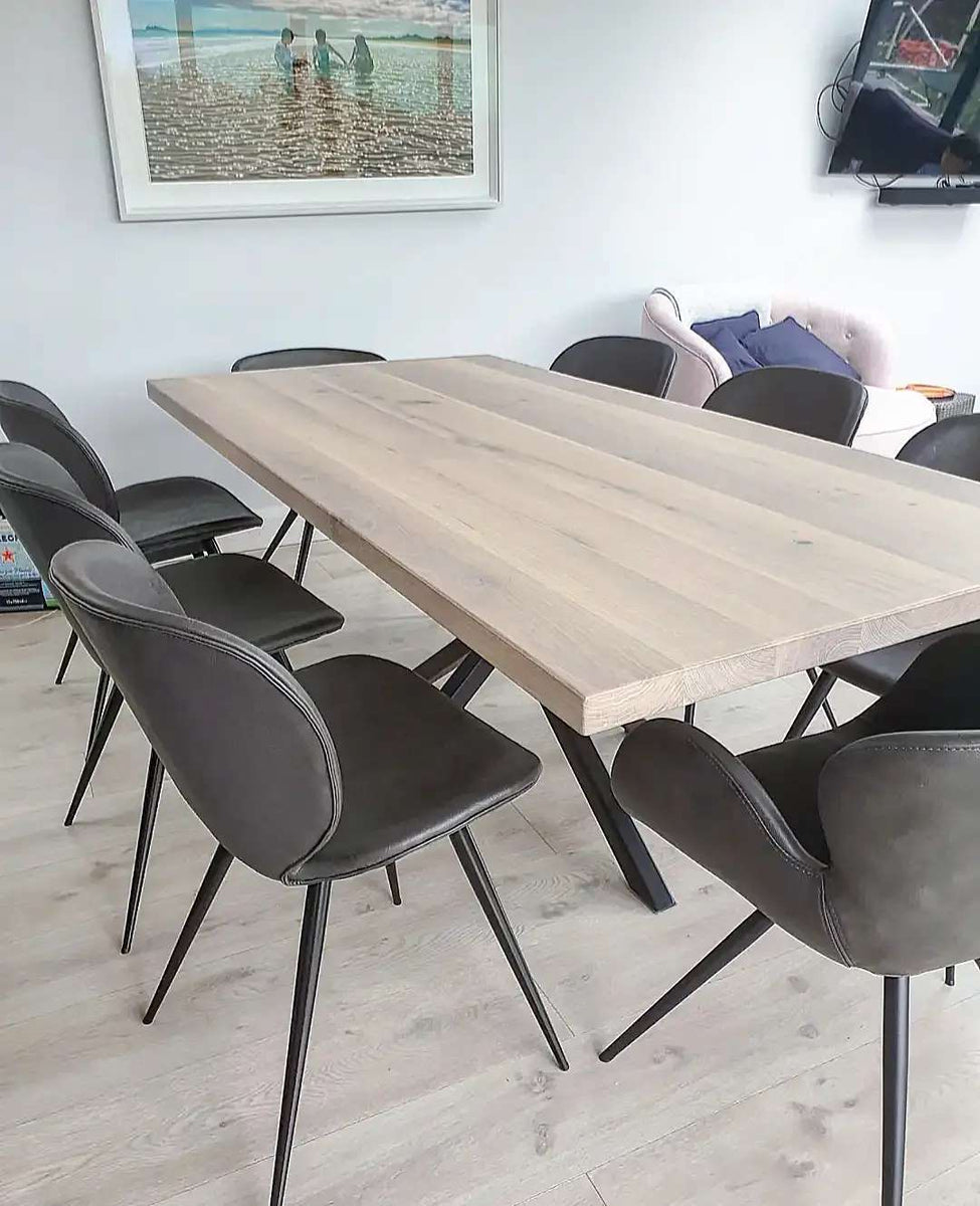 Grey dining table with black shop legs