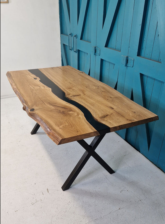 oak live edge Resin river dining table