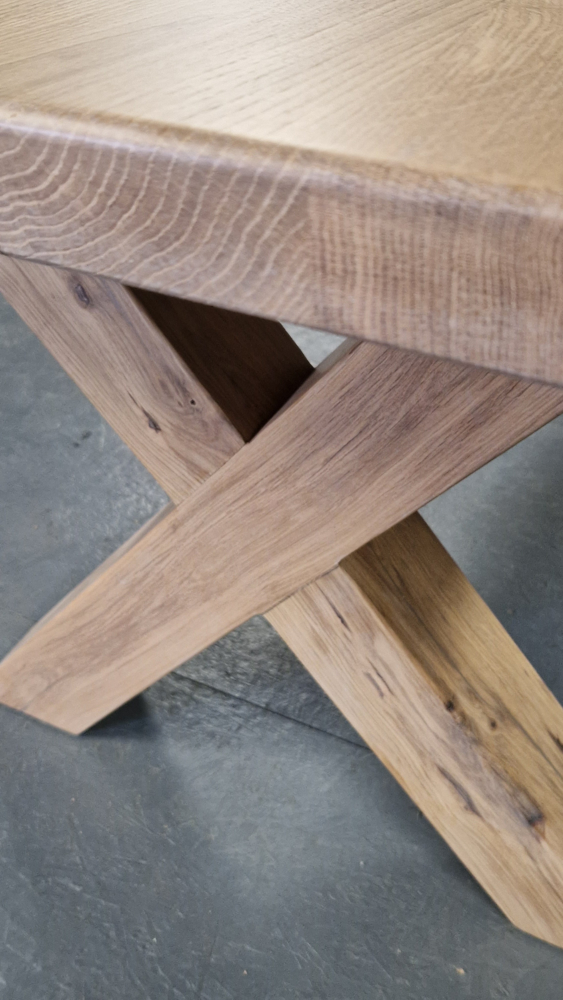 Robust Finish Solid oak dining table with robust Oak X style legs in a choice of 4 f ...
