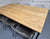Oak dining table Dublin, 1 inch thick top, slimline, industrial style, modernist, loft style, for small apartment, on sale, discounted price, hand made in Ireland, sleek dining table, hardwearing, heat resistant, canteen table, oak office desk 