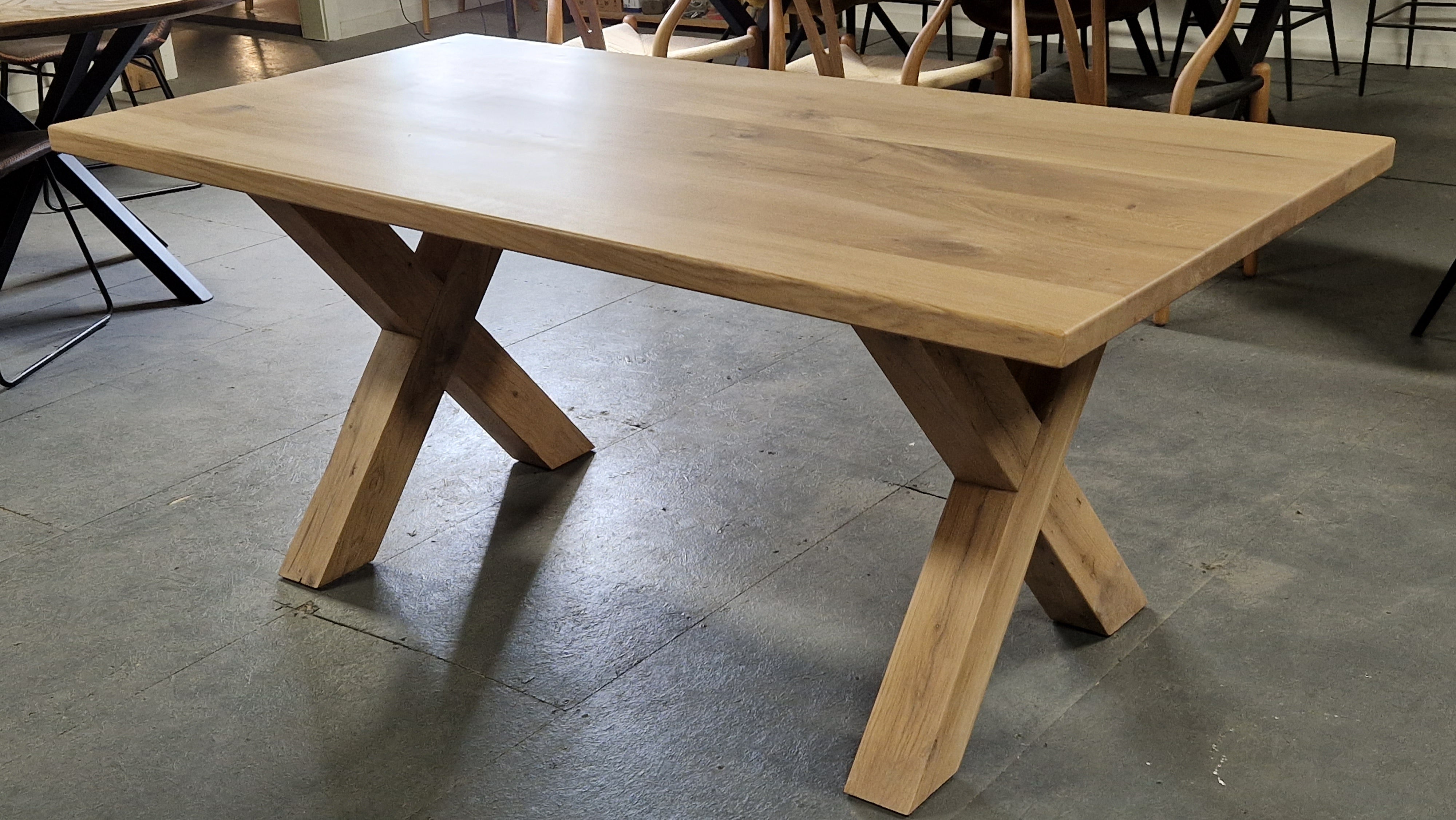 Solid oak dining tables with Sturdy Oak X style legs choice of