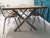 OAK DINING TABLE, 42MM THICK WITH VINTAGE FINISH AND STEEL X STYLE LEG