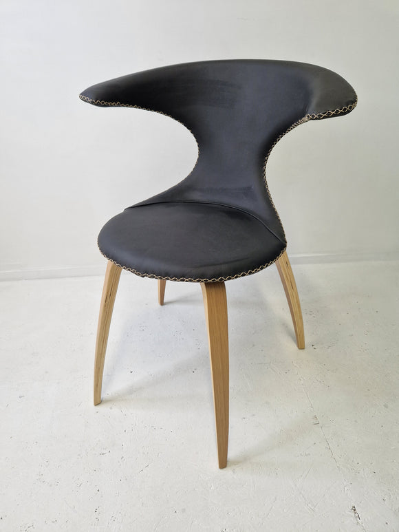 Flair occasional chair / dining chair black hand stitched leather with oak legs, made in Denmark