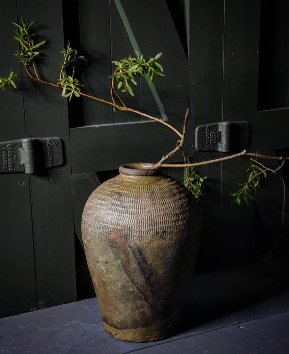 Large, antique brown/green wine storage jar Shandong province circa 1900