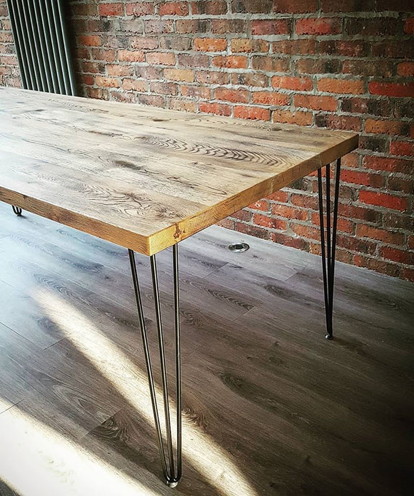 Solid 35mn thick European Oak Desk/Workstation with Hairpin Legs