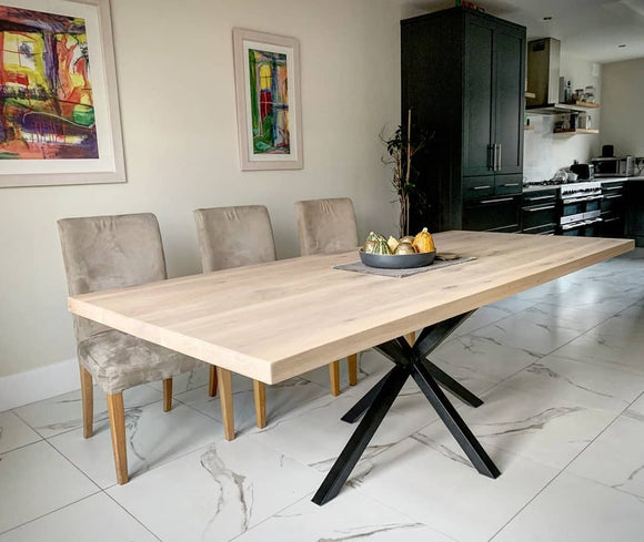 Oak dining table/kitchen table with star/spider steel base in choice of 4 finishes