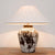 Small white washed pottery table lamp including shade